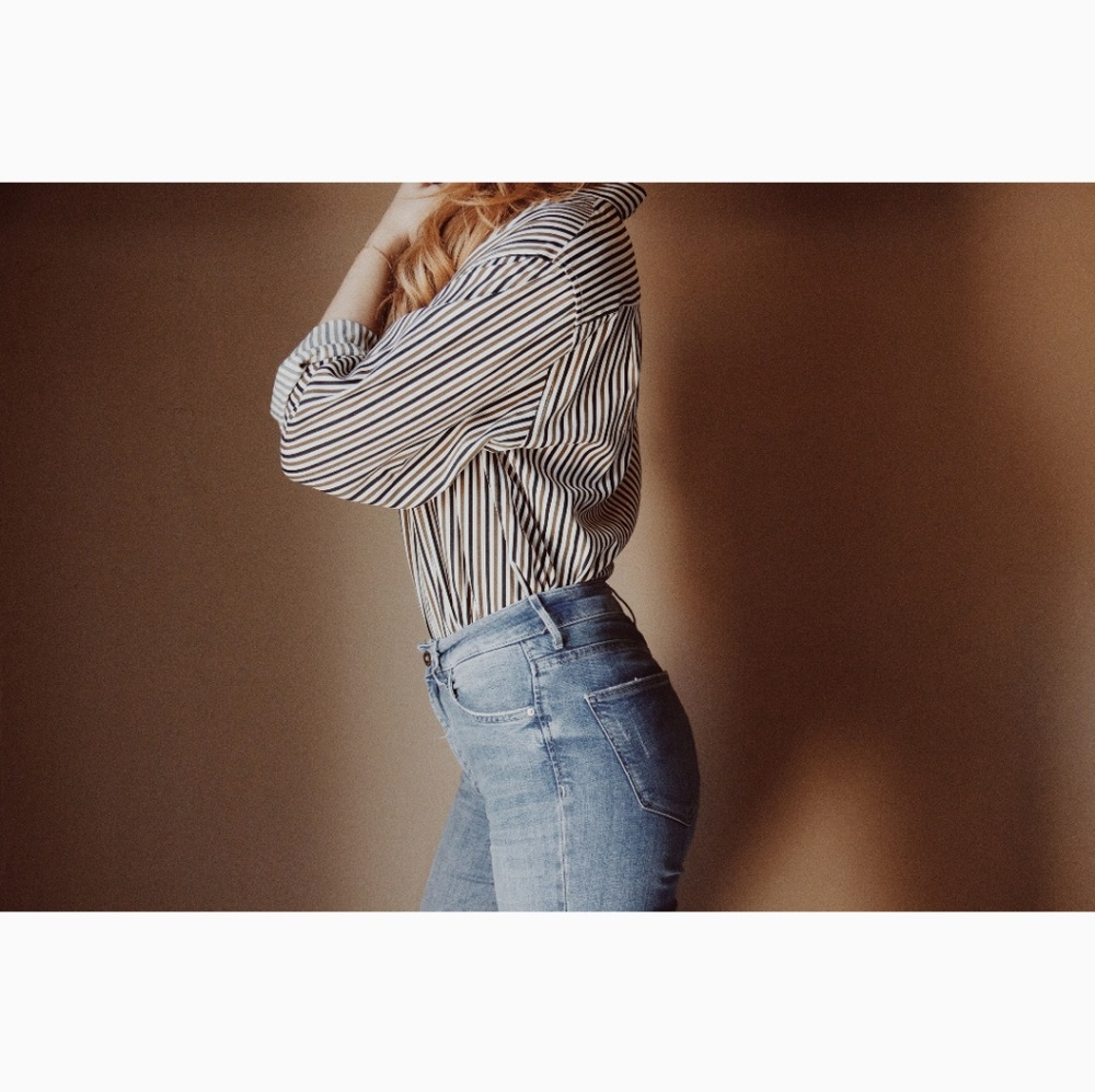 Vintage Chrysantheme Striped Button Up Shirt - Picture 8 of 8